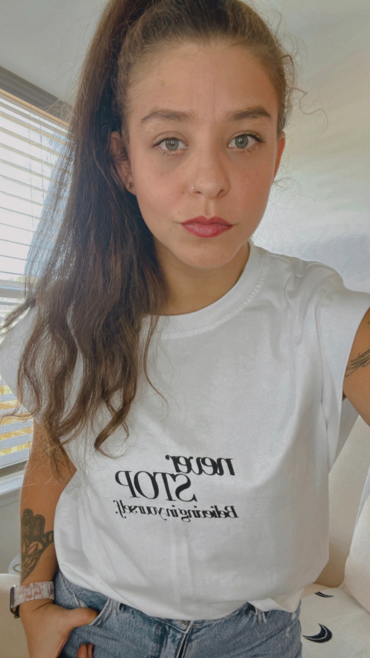 “Never Stop Believing in Yourself” Crystal-Infused Shirt