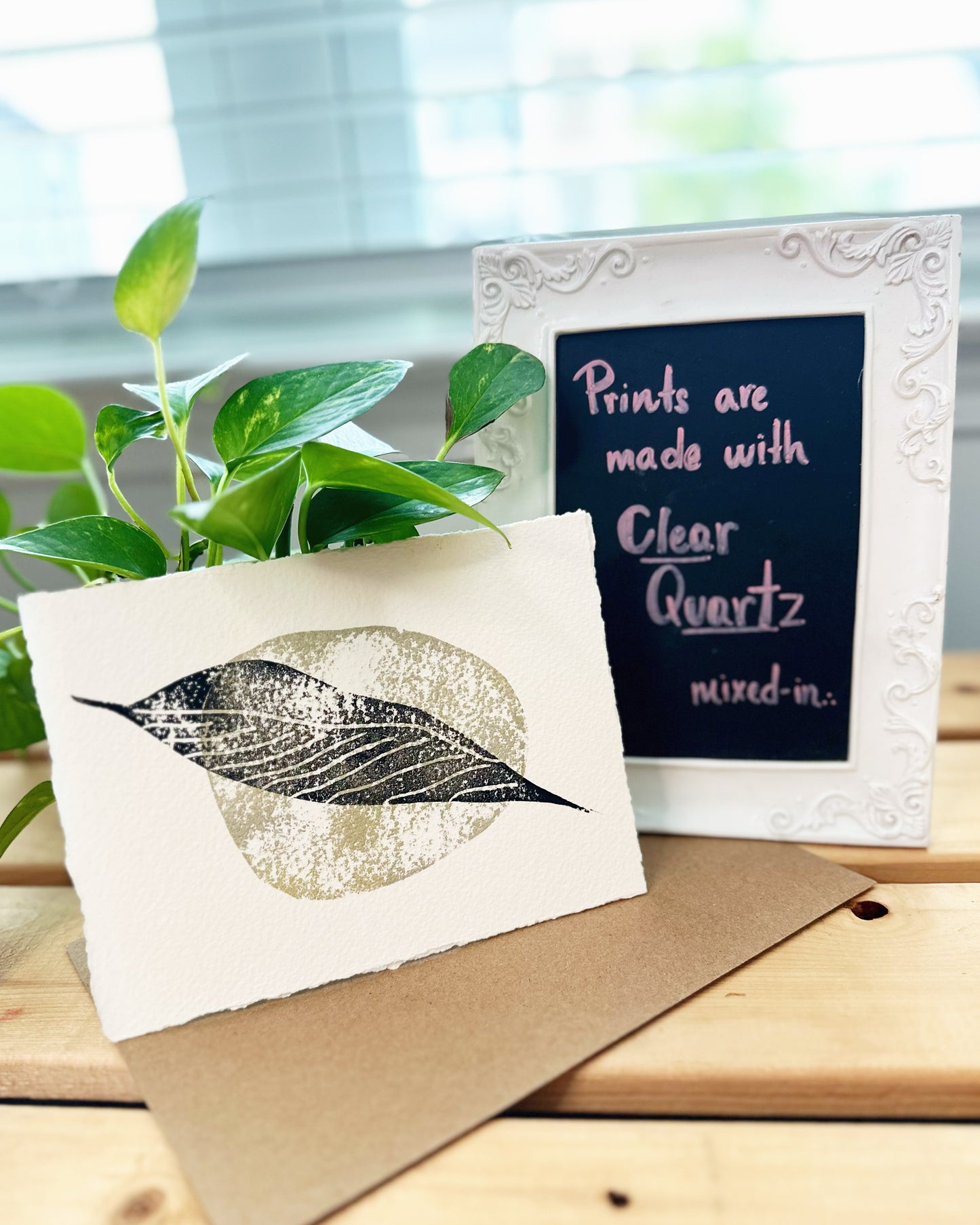 Leaf Print Infused with Clear Quartz Crystal Powder